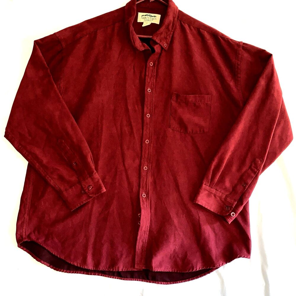 Mountain Lake Men's Size XL Button Front Shirt Long Sleeve Maroon Pocket